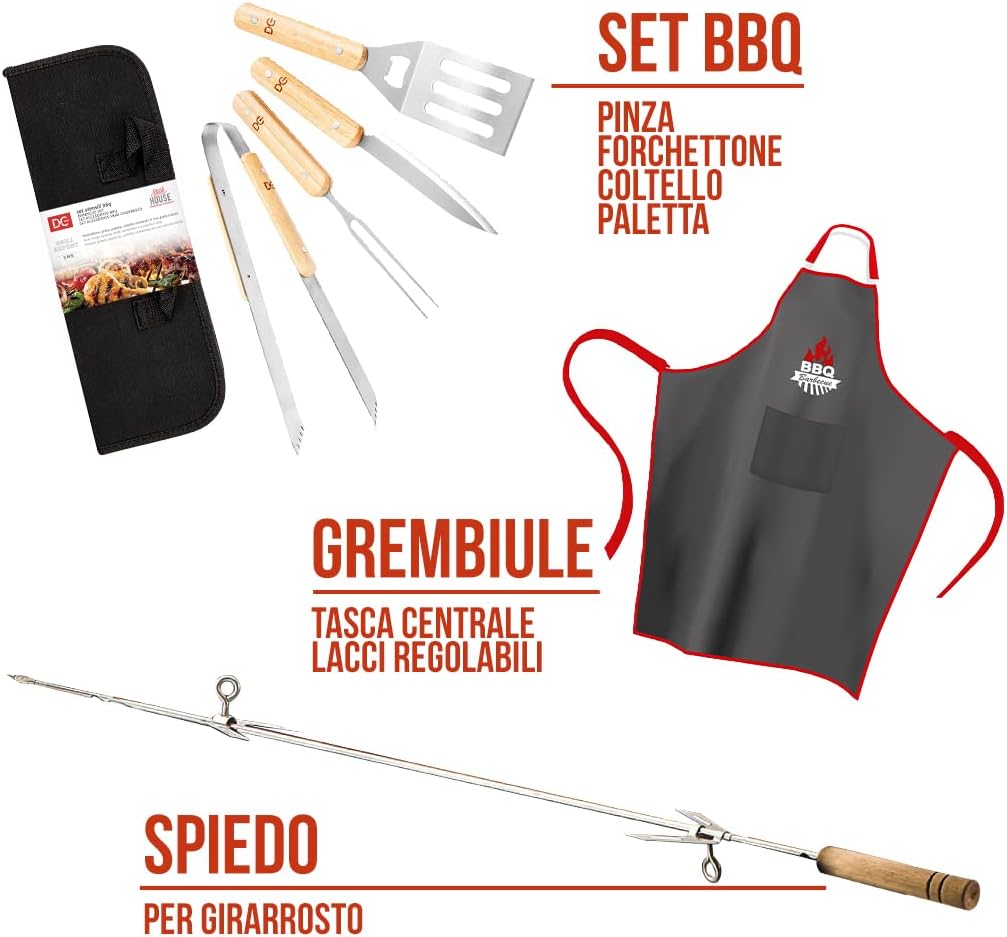 Dc Casa Barbecue a Carbonella Rettangolare con Ruote 83 X45.5 X 87 Cm Bbq Grill Trasportabile,per Vacanze e Campeggio Kit Completo con Grembiule Professionale e Astuccio da viaggio Accessori Cottura Dc Casa Barbecue a Carbonella Rettangolare con Ruote 83 X45.5 X 87 Cm Bbq Grill Trasportabile,per Vacanze e Campeggio Kit Completo con Grembiule Professionale e Astuccio da viaggio Accessori Cottura