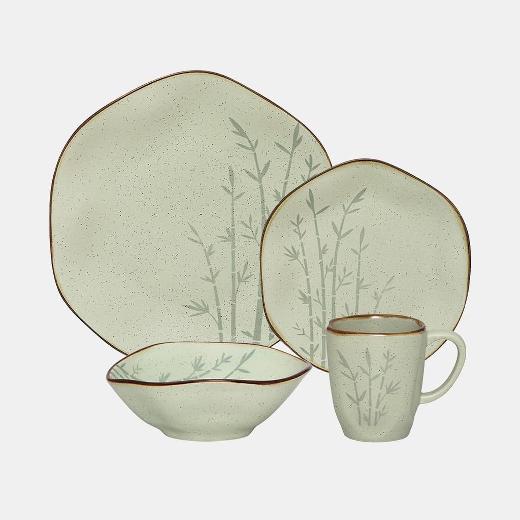 Oxford Ryo-Bamboo Porcelain 16 Piece Dinnerware Set Service for 4