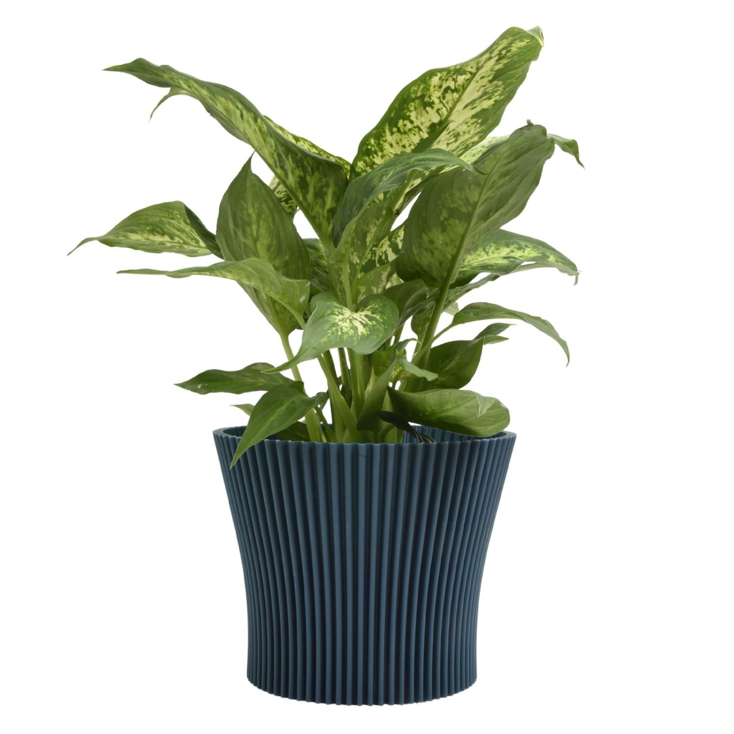 Matt Ribbed Flower Pot – Modern Flared Conical Planter with Pleated Design, Lightweight, Indoor/Outdoor Decorative Plant Pot – Multiple Sizes & Colors (Navy Blue, 17cm)