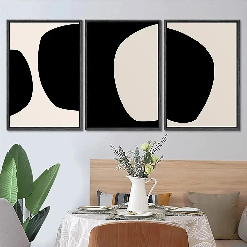 SOBMQ Poster-Abstract Mid Century Geometric Art Printing Line Posters Beige and Black Arched Canvas Painting For Living Room Bedroom Decoration-50 * 70cm-3PCS (No Frame)