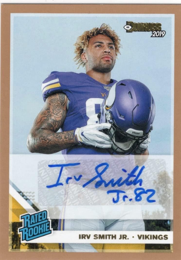 Irv Smith Jr. Autographed Gold Parallel Rated Rookie Collectible Football Card - 2019 Panini Donruss Football Card #324 (Vikings)