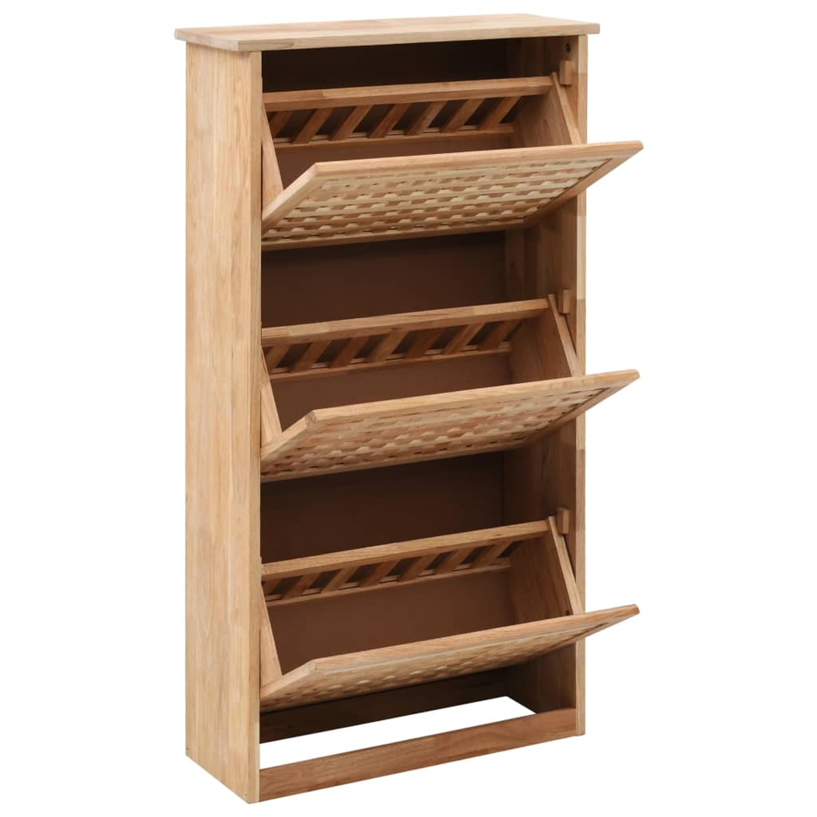 Szafka na buty z 3 półkami z litego drewna orzecha włoskiego i sklejki, 55 x 20 x 104 cm, kolor naturalny – szafka do przedpokoju do schludnej półki na buty przy wejściu