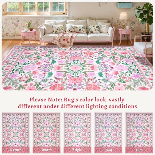 Tapete pequeño Floral Rosa 2x4 para entrada Boho lavable miniatura 6