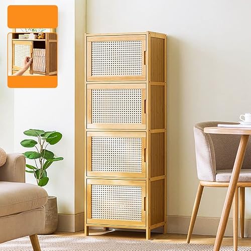 Craftthink Tall Storage Cabinet, Scandinavian Accent Cabinet With Doors And Straight Legs Rectangle Kitchen Pantry Shelves For Home Office, (4 Wicker & Rattan Doors, 17" L X 12.5" D X 49.5" H) #TOP25