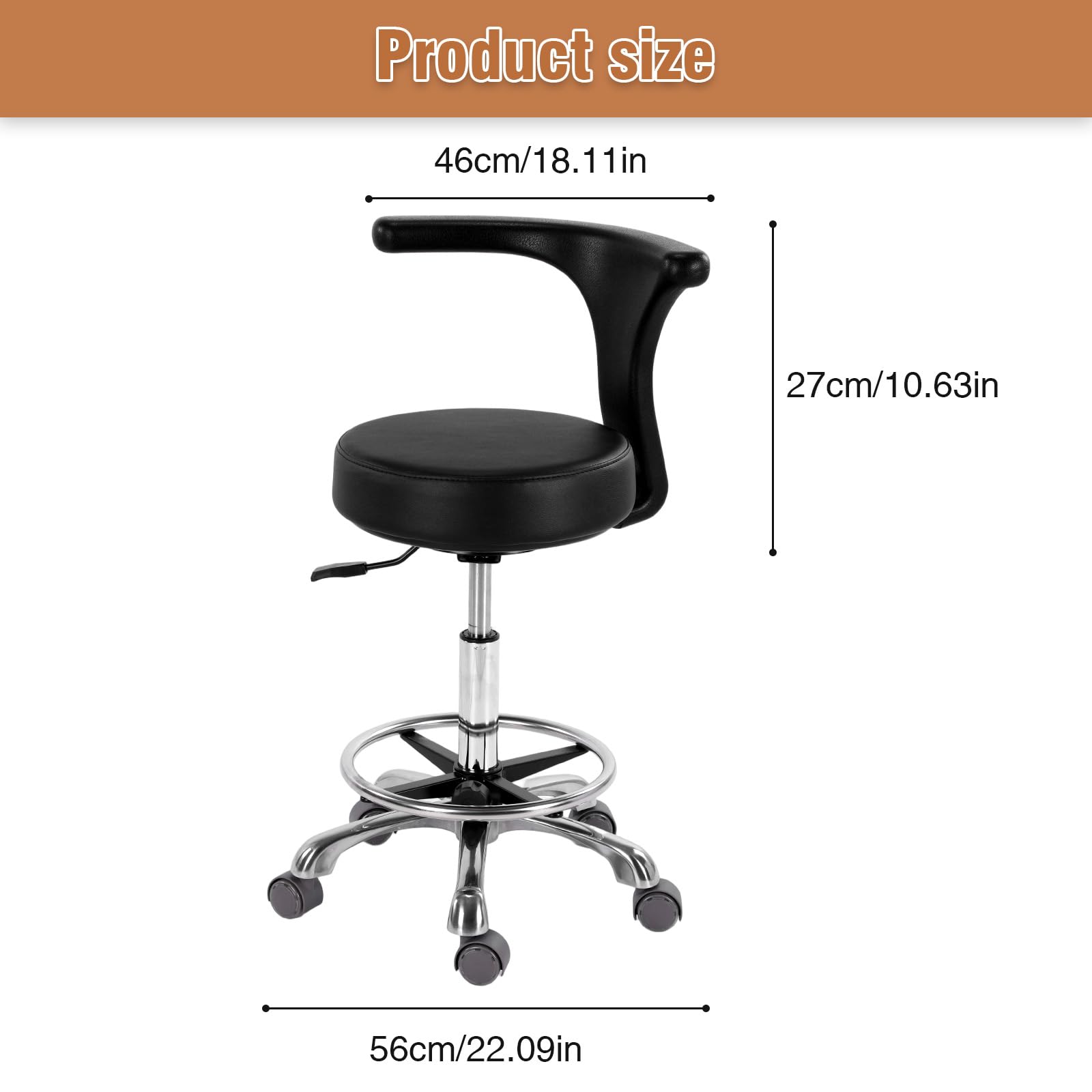 Taburete ajustable con ruedas y respaldo, resistente para oficina, cocina, médico, dentista, tienda, laboratorio y uso doméstico (con reposapiés)
