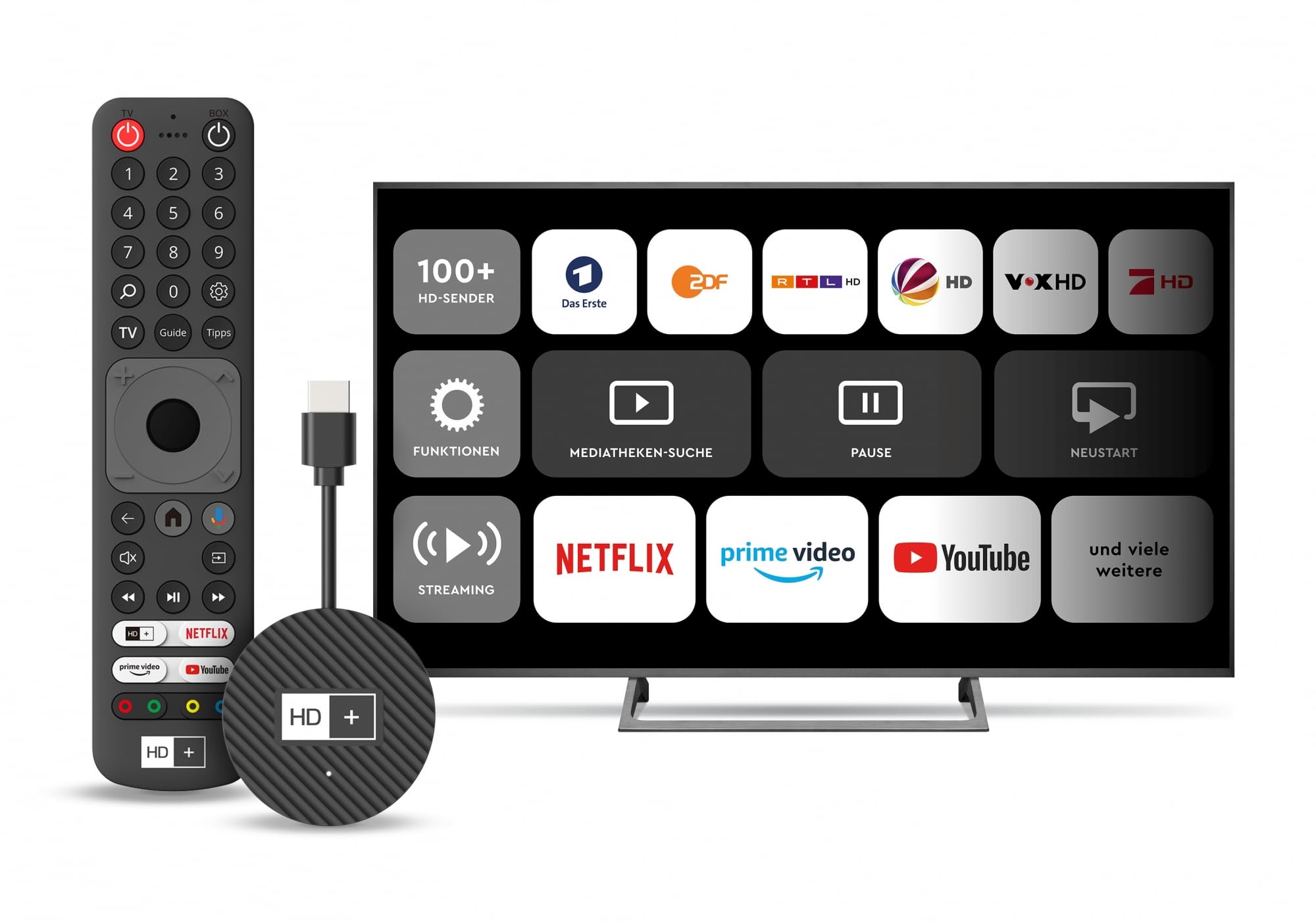 HD+ IP TV-Stick Live-Fernsehen Internet Mediatheken Apps 3 Monate