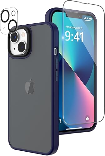 Miniatura 1 de Funda mate compatible con iPhone 13 con protector de pantalla, cuerpo completo, a prueba de golpes, con protector de cámara, translúcido mate, funda