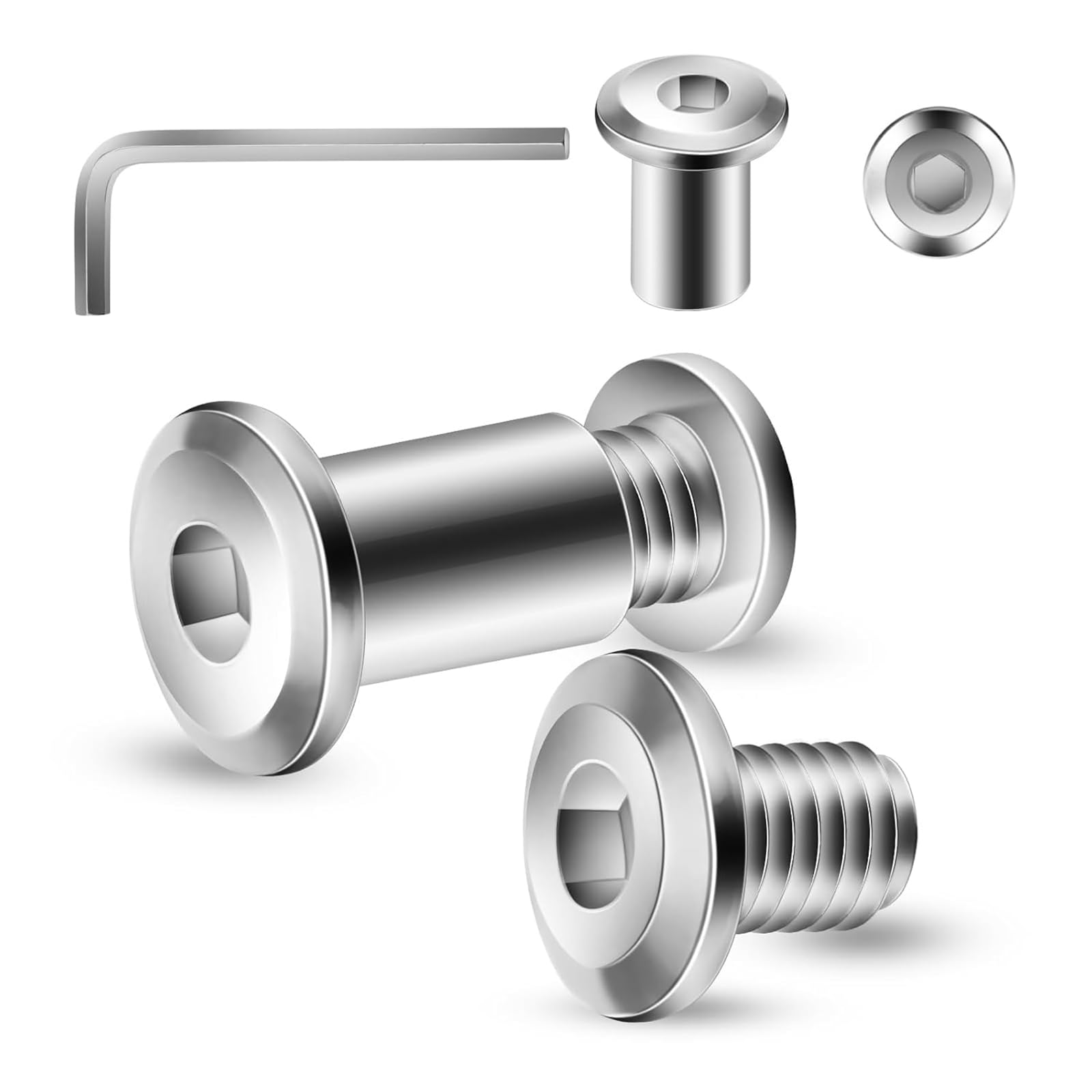 20 Stück Verbindungsschrauben M4 x 10mm, Hülsenschrauben, Möbelschrauben, Möbelverbinder Schrankverbinder für Möbeln, Schränken (20 x Möbelschrauben, 20 x Hülsenmutter, 1 x Innensechskantschlüssel)