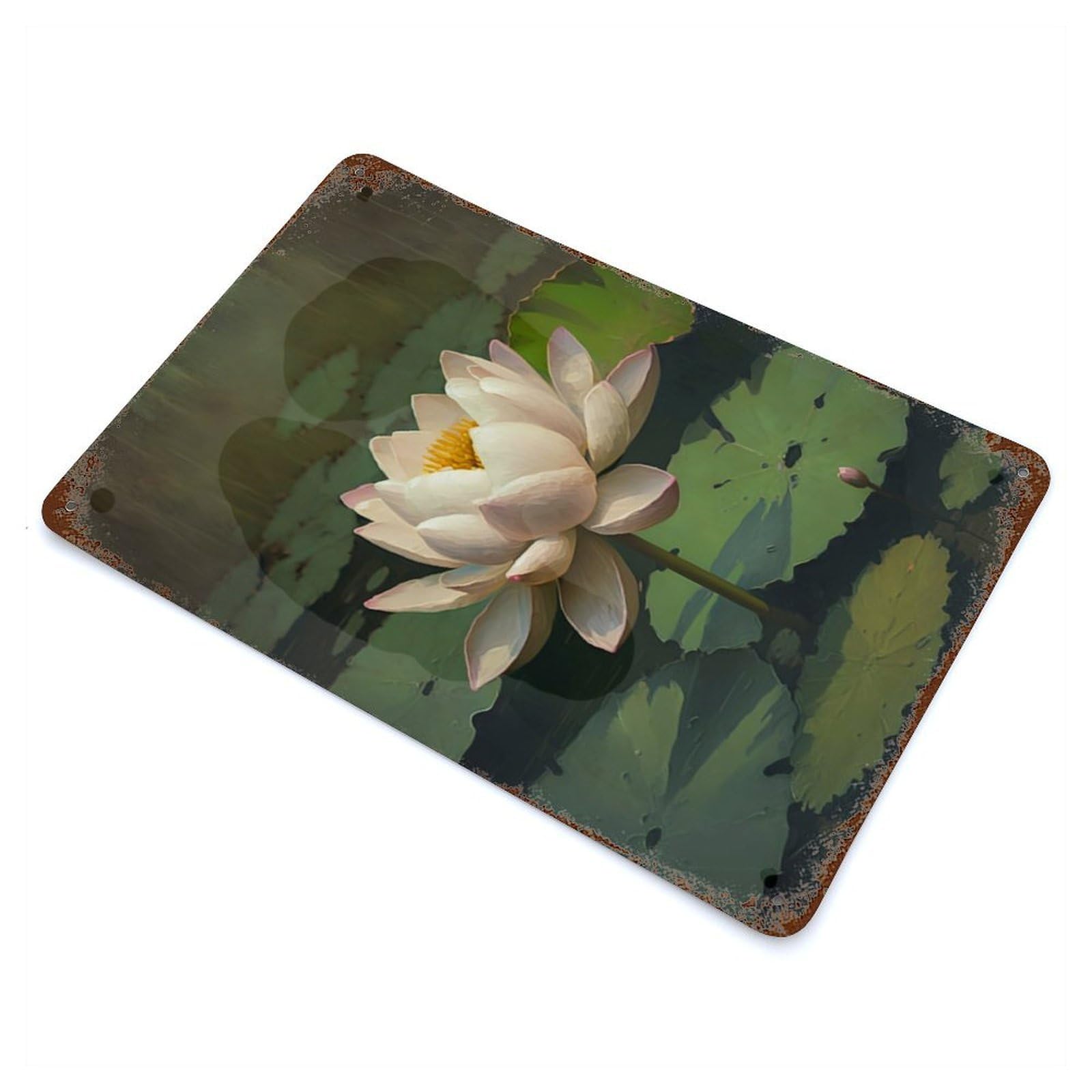 Garage Style Lotus Flower Garden Oasis Vintage Rust Metal Sign 11.8"x7.9", Rustic Home Decor for Bar And Workshop