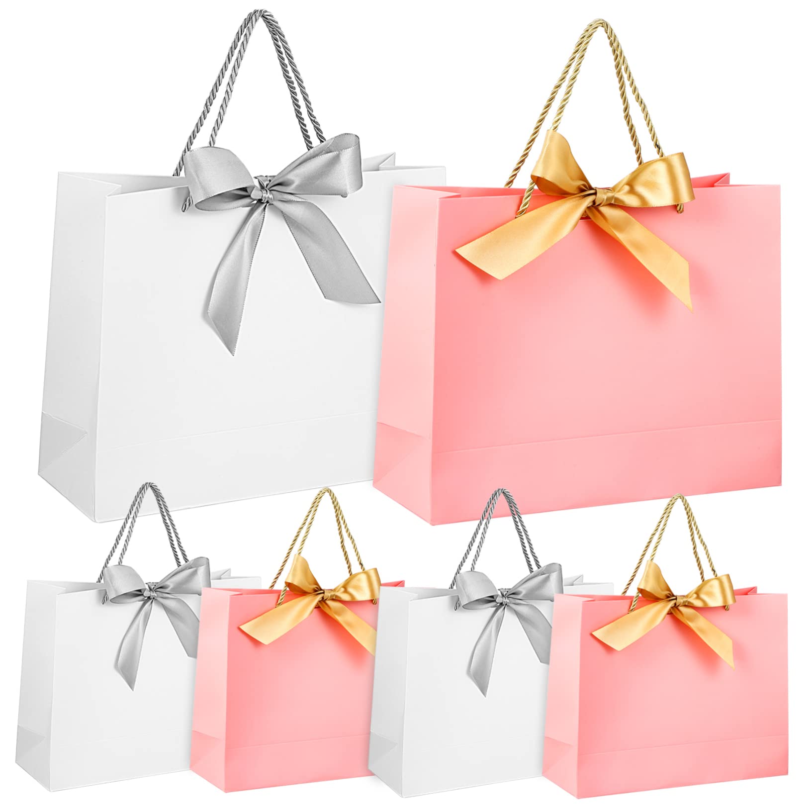 DEARMAMY 10stücke Papier Geschenktüten mit Schleifen Tragbare Einkaufstüten für Partys Hochzeiten und Geschenkeverpackung