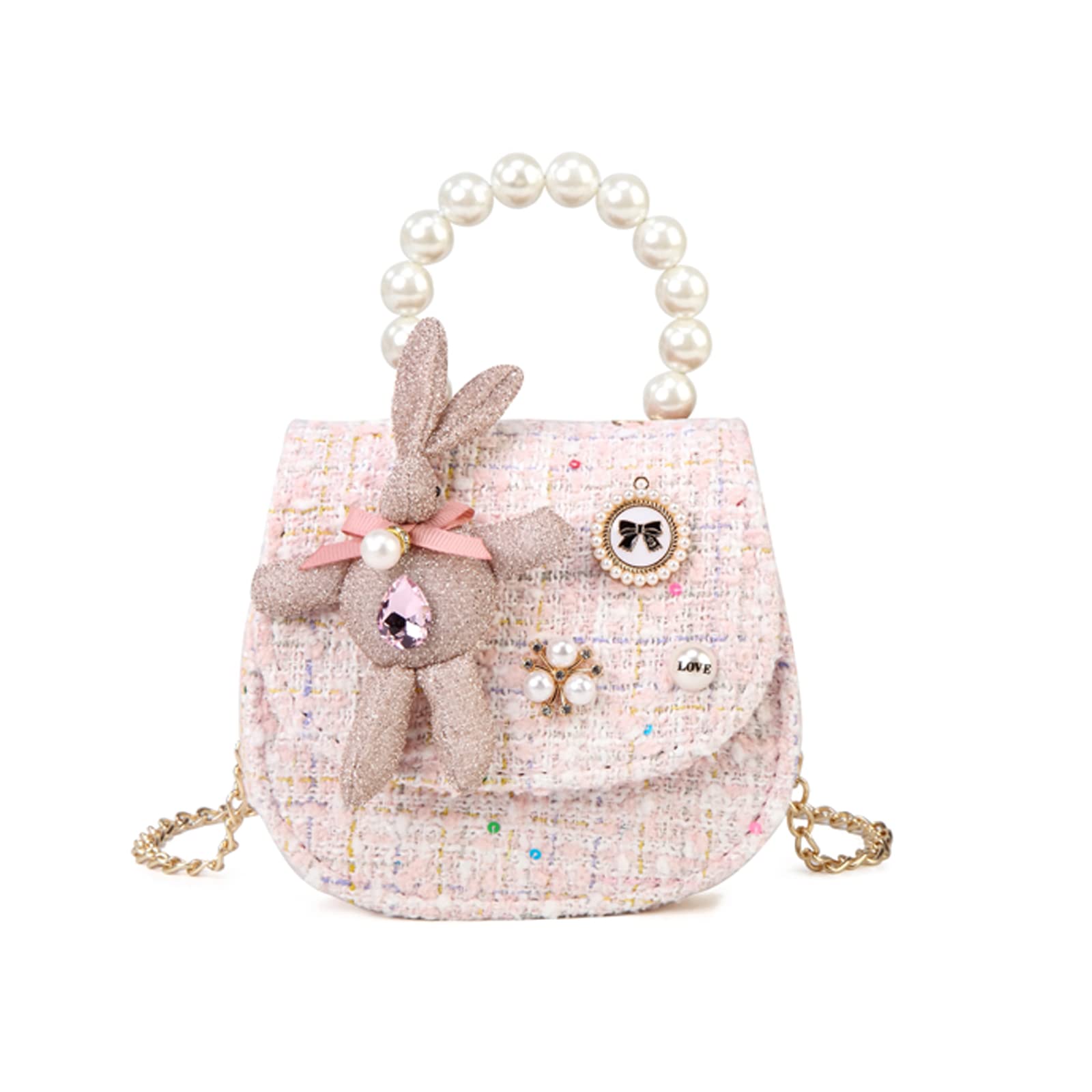 ZWI-player Girls Princess Bunny Purses Cute Crown Crossbody Bag Handbag with Pearl Handle for girls