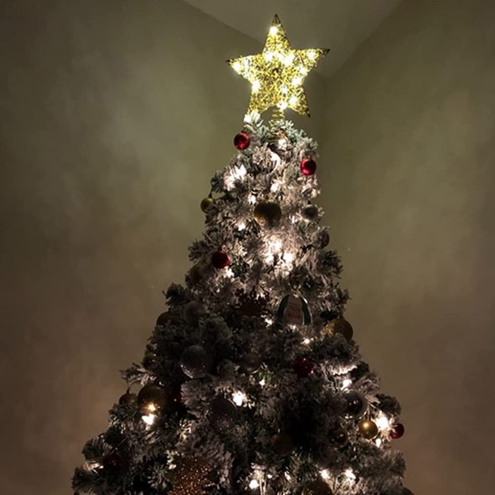 Estrella Arbol Navidad, con 15 Luces LED Decoración de árbol de Navidad con Golden de 25cm con Estrella de Metal para árbol de Navidad Decoración