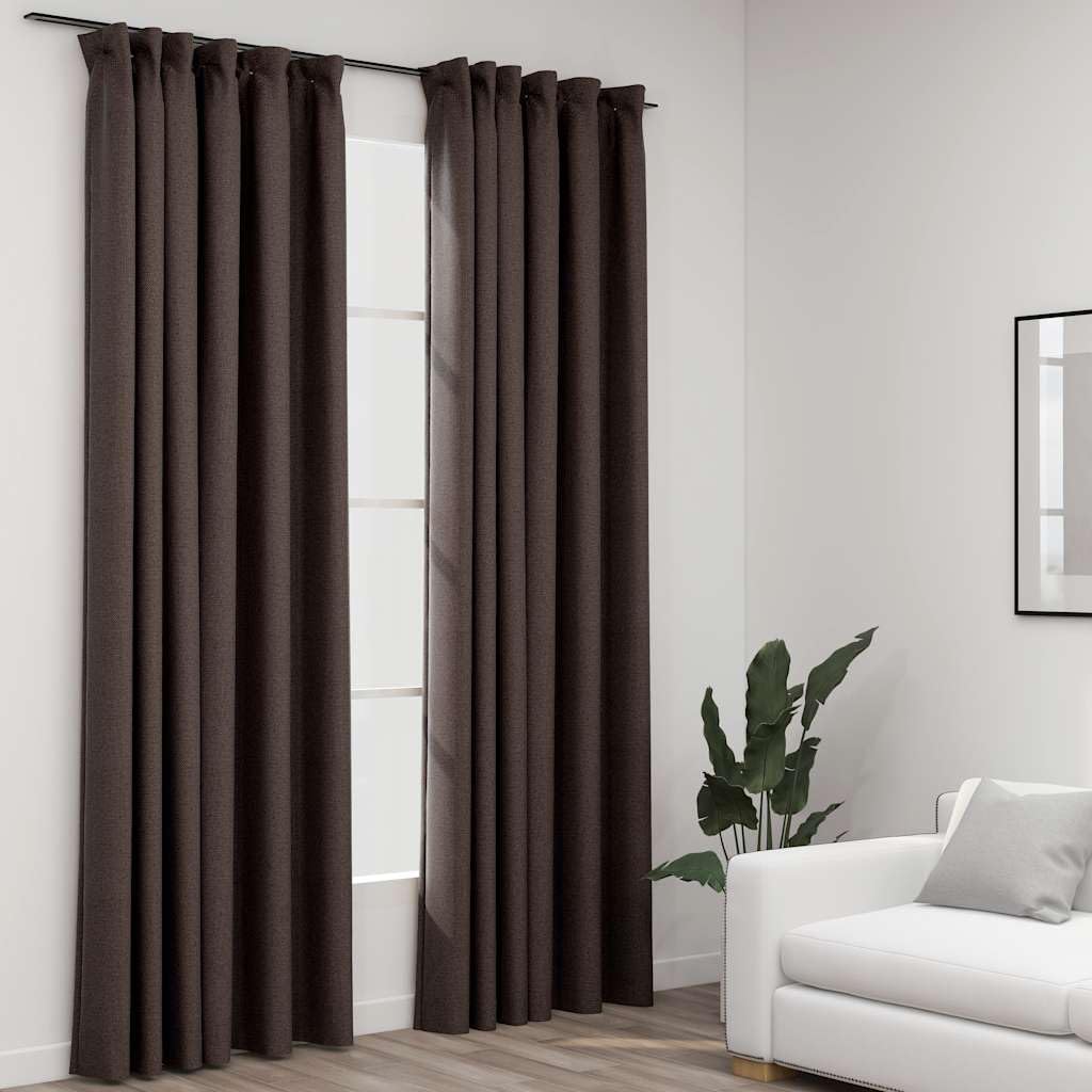 Cortinas opacas con aspecto de lino, juego de 2 unidades, 140 x 225 cm, opacas con ganchos de metal para salón y dormitorio, cortinas decorativas para ventanas para oscurecer