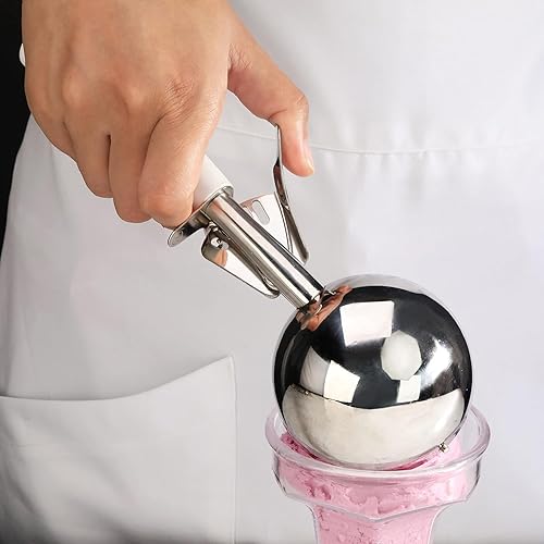 Miniatura 4 de 1 cuchara de utensilios duradera - gatillo de pulgar, plato de helado de acero inoxidable para control de porciones, adecuado para helado, puré de