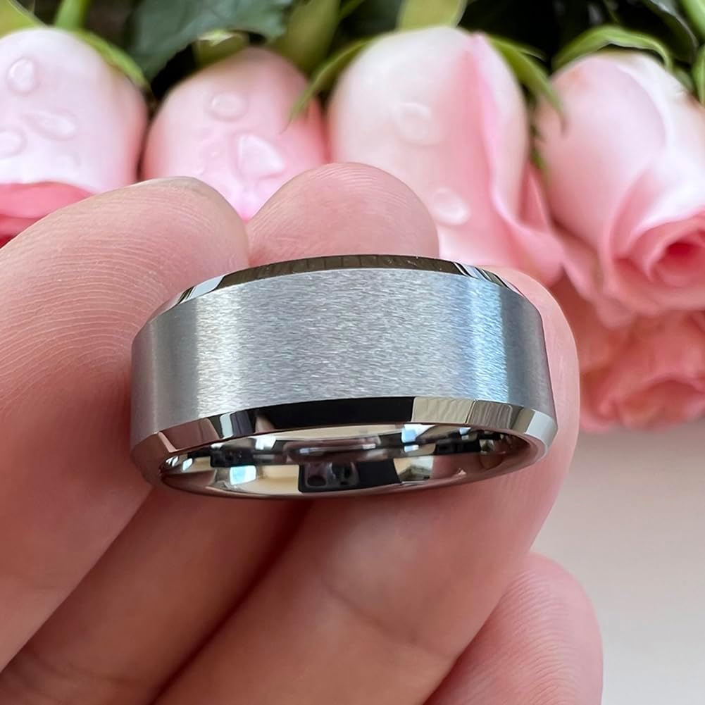 TUTISS 6mm 8mm Tungsten Rings for Men Women Couple Fashion Jewelry Engagement Wedding Bands Matte Beveled Edges I Love You Engraved Comfort Fit