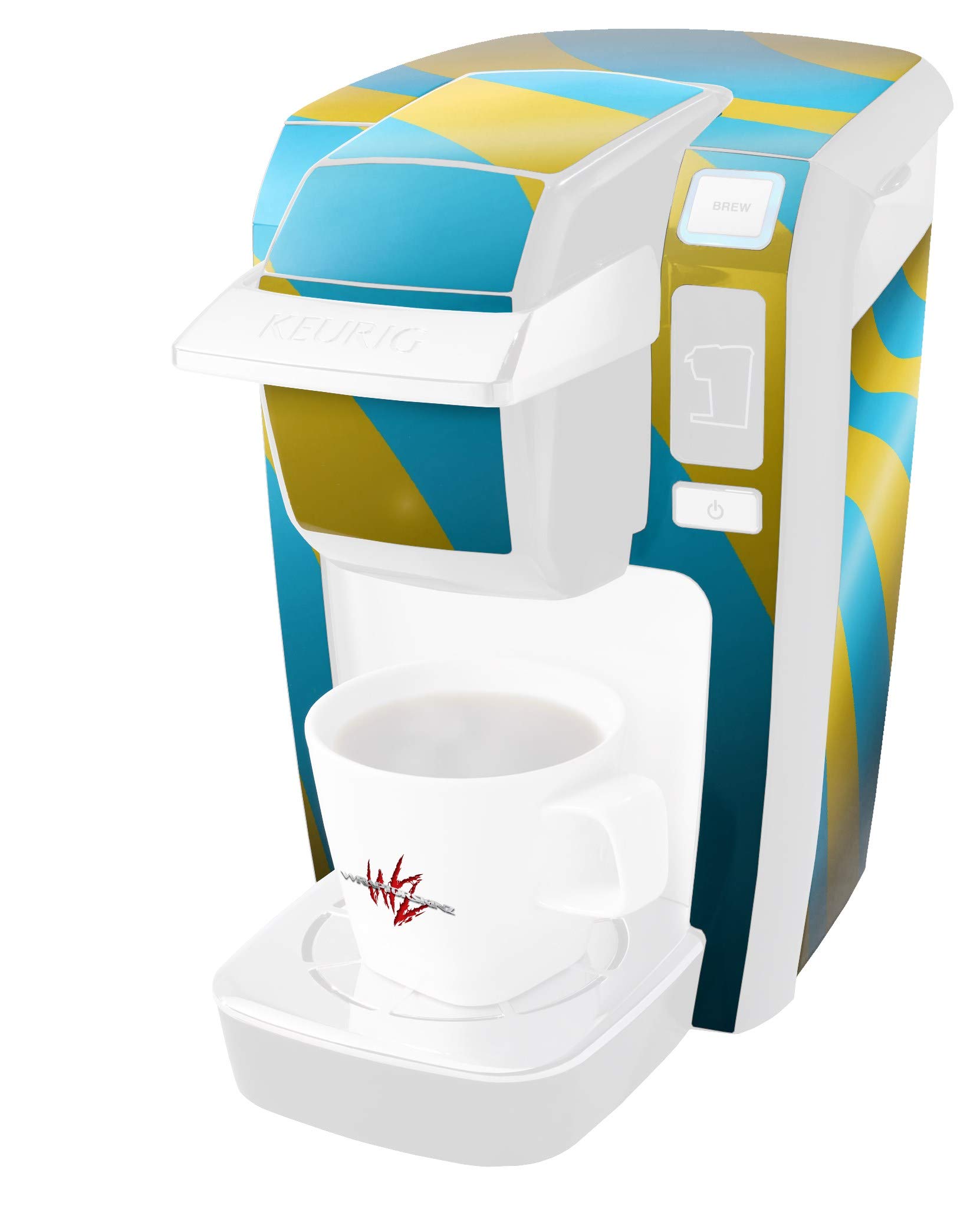 Decal Style Vinyl Skin compatible with Keurig K10 K15 Mini Plus Coffee Makers Two Tone Waves Yellow Teal