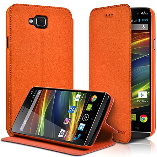KARYLAX Seluxion - Housse Coque Etui à Rabat latéral Fonction Support Couleur Orange pour Wiko Slide + Film de Protection …