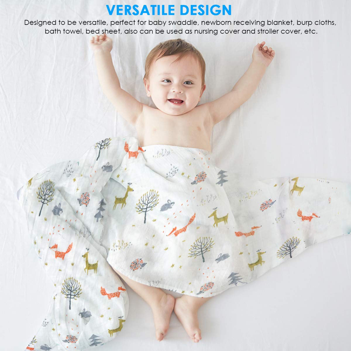 4 pz/Lotto Mussola Bambino Swaddle Coperte Neonato Ricezione Coperte Avvolgere per Ragazzi Ragazze 47 x 47 Pollici (#C)