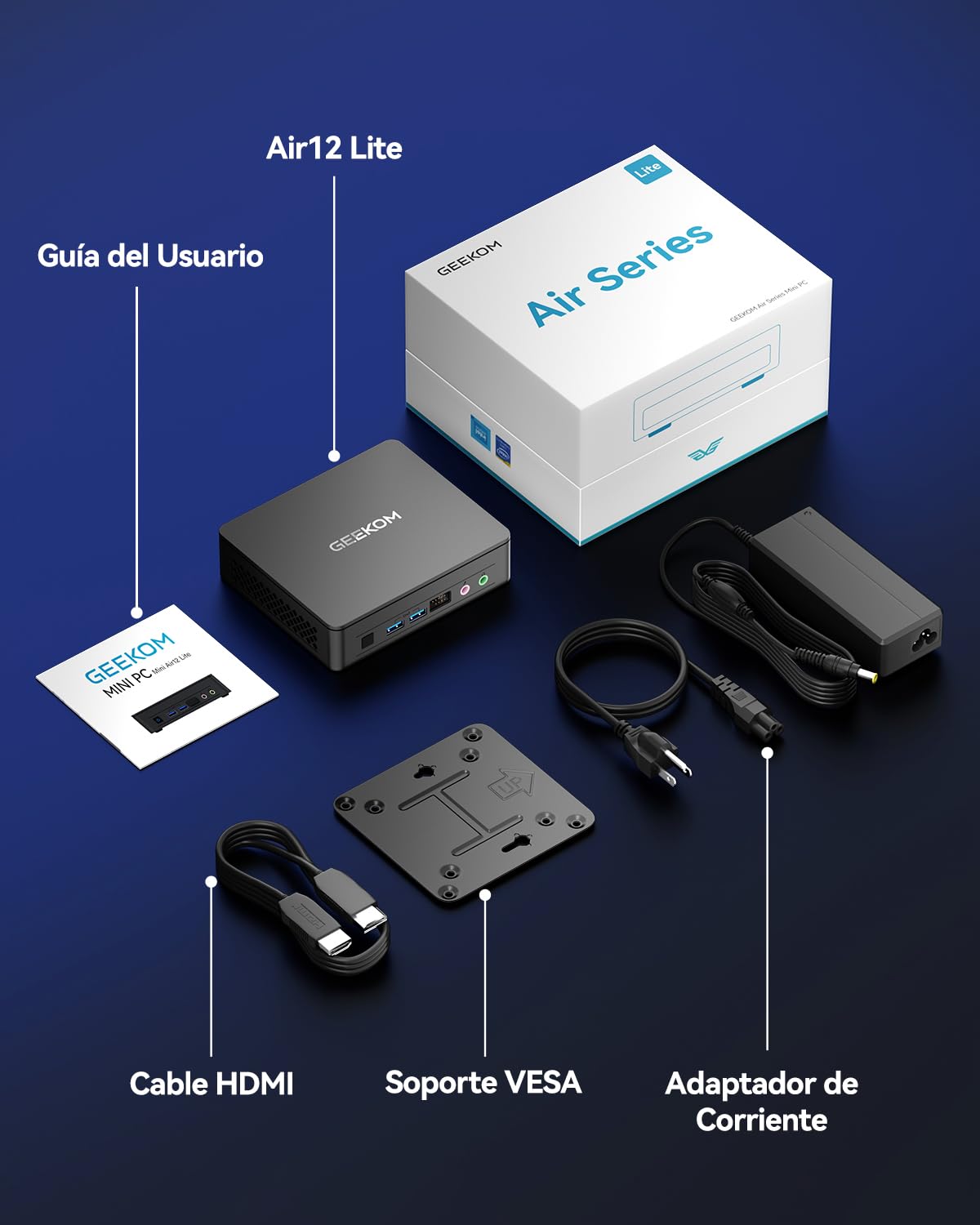 GEEKOM Air12 Lite Mini PC - con Alder Lake N95 CPU, 8GB RAM+256GB SSD | Mini Ordenador con Sistema Preinstalado Listo para Usar, 6×USB con 9PIN, Puerto LAN 2.5Gbps, Ideal para Negocio/Hogar/Escuela