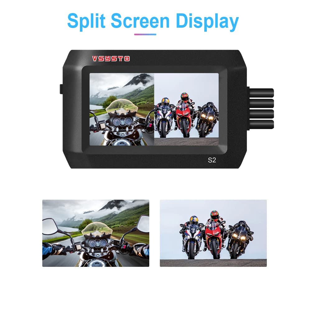 VSYSTO 3 pollici moto dash cam IPS schermo ad alta definizione WiFi GPS di monitoraggio automatico di parcheggio off/on visione notturna impermeabile doppia 1080P anteriore e posteriore