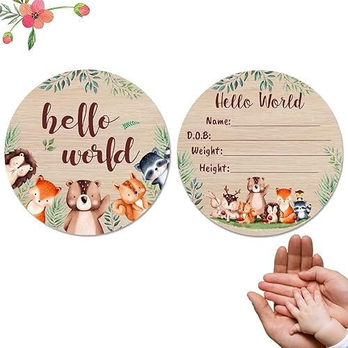 Tarjeta redonda de anuncio de nacimiento de madera personalizada para bebé recién nacido, placa de madera con el nombre del bebé y detalle de