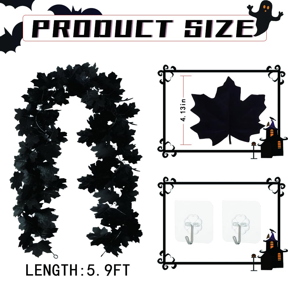 Schwarze Blätter-Girlande, 2x 170 Cm – Herbst & Halloween Deko Für Drinnen & Draußen, Ahornblatt-Design