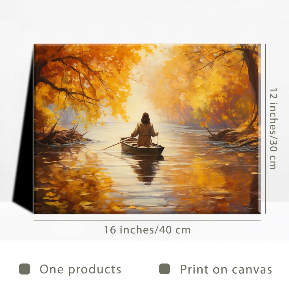 Piy Painting Wall Art Golden Tree, River Oil Painting Replica, Nature Landscape Picture Print on Canvas - Image 2