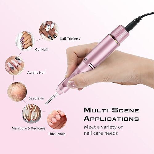 Miniatura 2 de Fuegobird Kit de taladro eléctrico de uñas, herramienta de lima de uñas USB portátil para uñas de gel acrílico, máquina profesional de manicura para