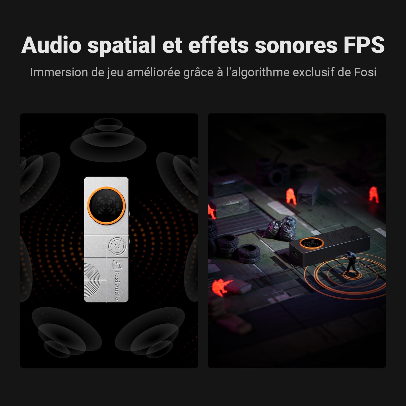 Fosi Audio DS3 Dongle Amplificateur DAC USB-C, Ampli Casque Portable avec Audio Spatial 7.1 pour Jeux Vidéo, ES9039Q2M XMOS Powered, 3,5 mm Simple 4,4 mm Symétrique, pour PC/Phone/PS5/Switch (Noir)