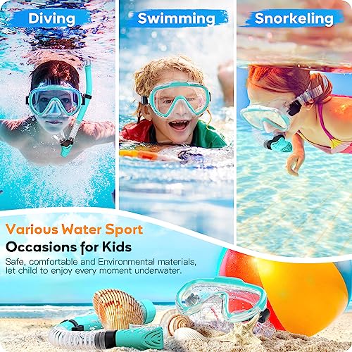 Seovediary Kids Snorkel Set, Dry Top Snorkel Mask For Children Anti-Fog Panoramic View Diving Mask Snorkeling Gear For Kids With Carry Bag For Youth Boys Girls thumb #5