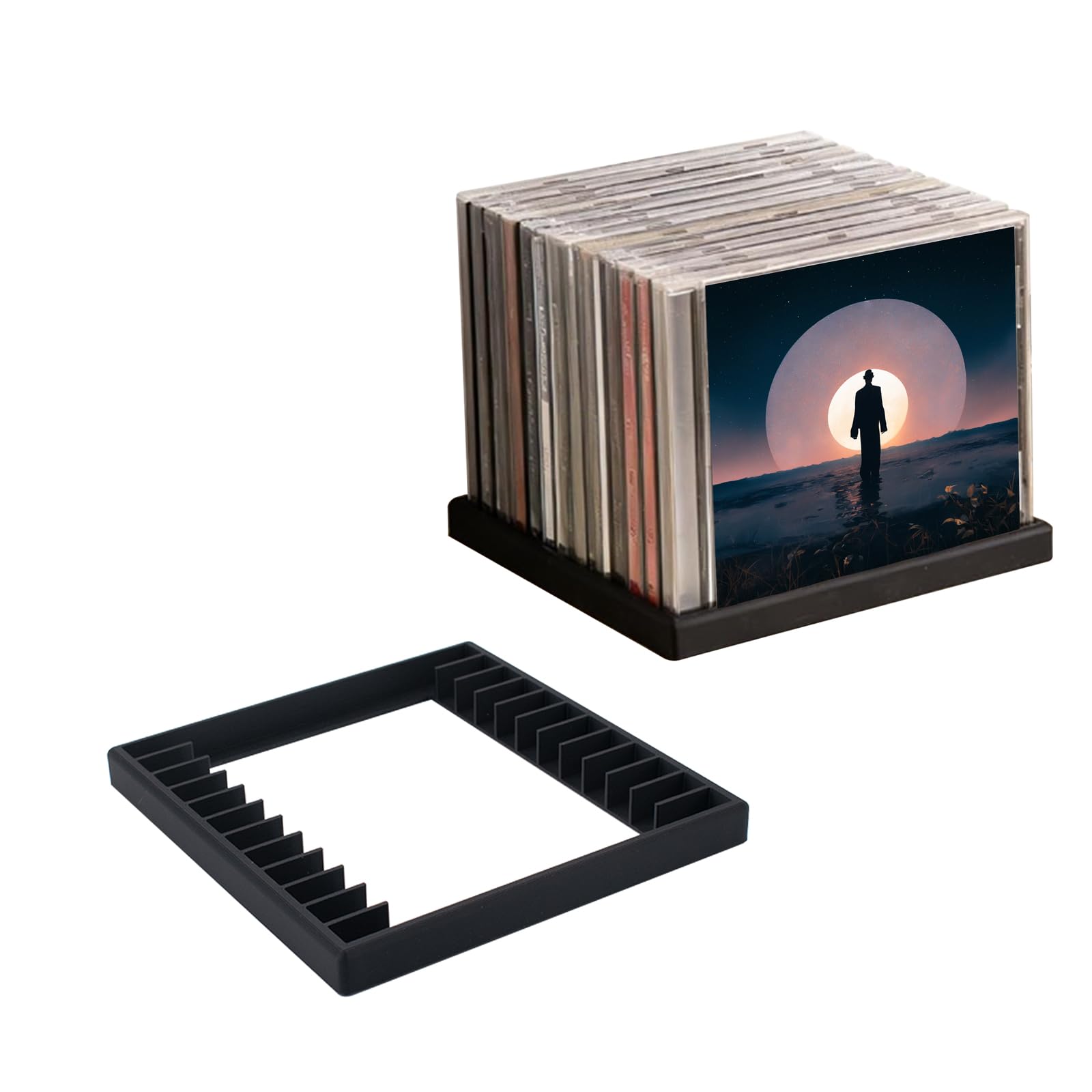 Lot de 2 Rangements à CD pour 24 CDs, Petit Organisateur en Plastique pour CD, Support Média pour Étagères du Salon, Bureau, Chambre, Noir