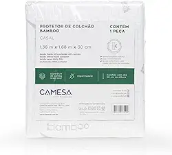 Camesa Protetor de Colchão Bamboo Impermeável Casal 138x188x30cm - Branco