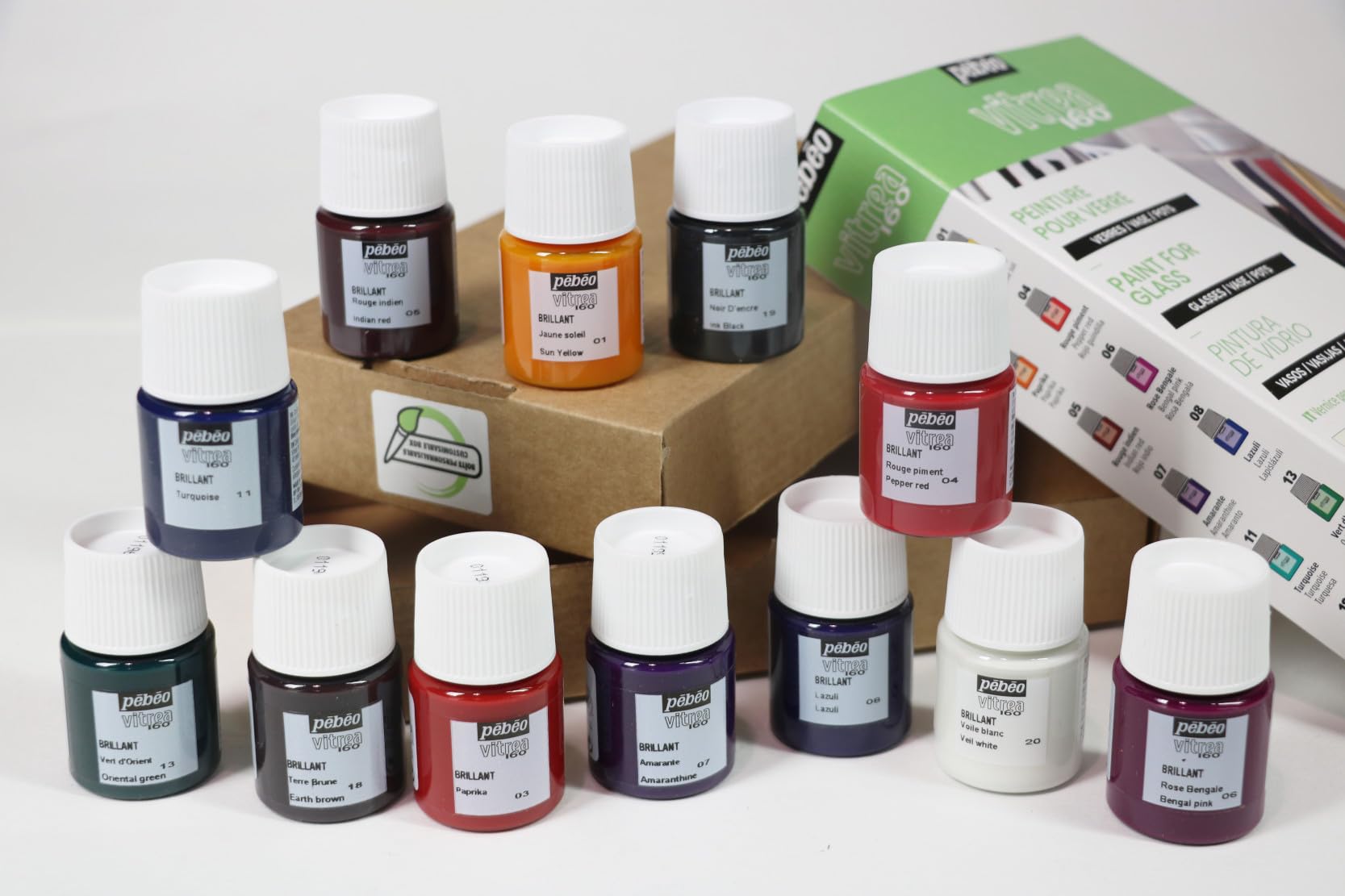 Pebeo Vitrea 160 - Vernice per vetro, colori assortiti, confezione da 12