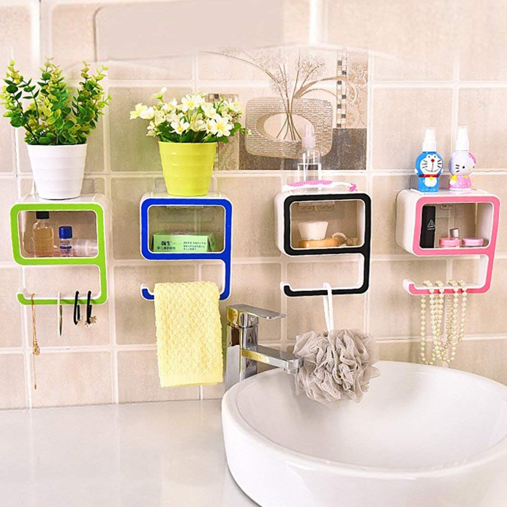 4square Storage Bathroom Towel Holder Number 9 Shape Plastic Soap Cosmetics Storage Rack Wall Shelf Bath Organizers Set of 3 Multi Color 1