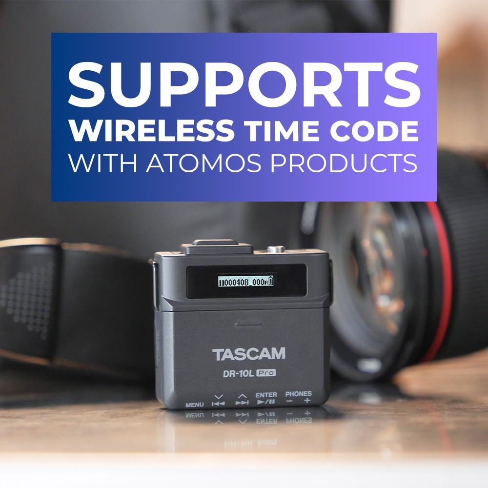 TASCAM DR-10L Pro – 32-Bit-Float-Audiorecorder mit Lavalier-Mikrofon Bluetooth Option für Fernbedienung und Synchronisation, unterstützt LTC Jam Sync