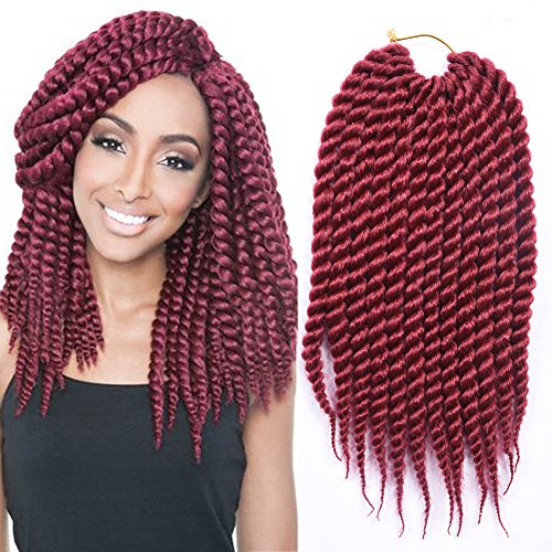 Refined Hair 6Packs/Lot Synthetic Crochet Braids For Woman 12Inch 12Roots/Pack Ombre Senegalese Twist Crotchet Braid Hair Extensions (12inch,burgundy)