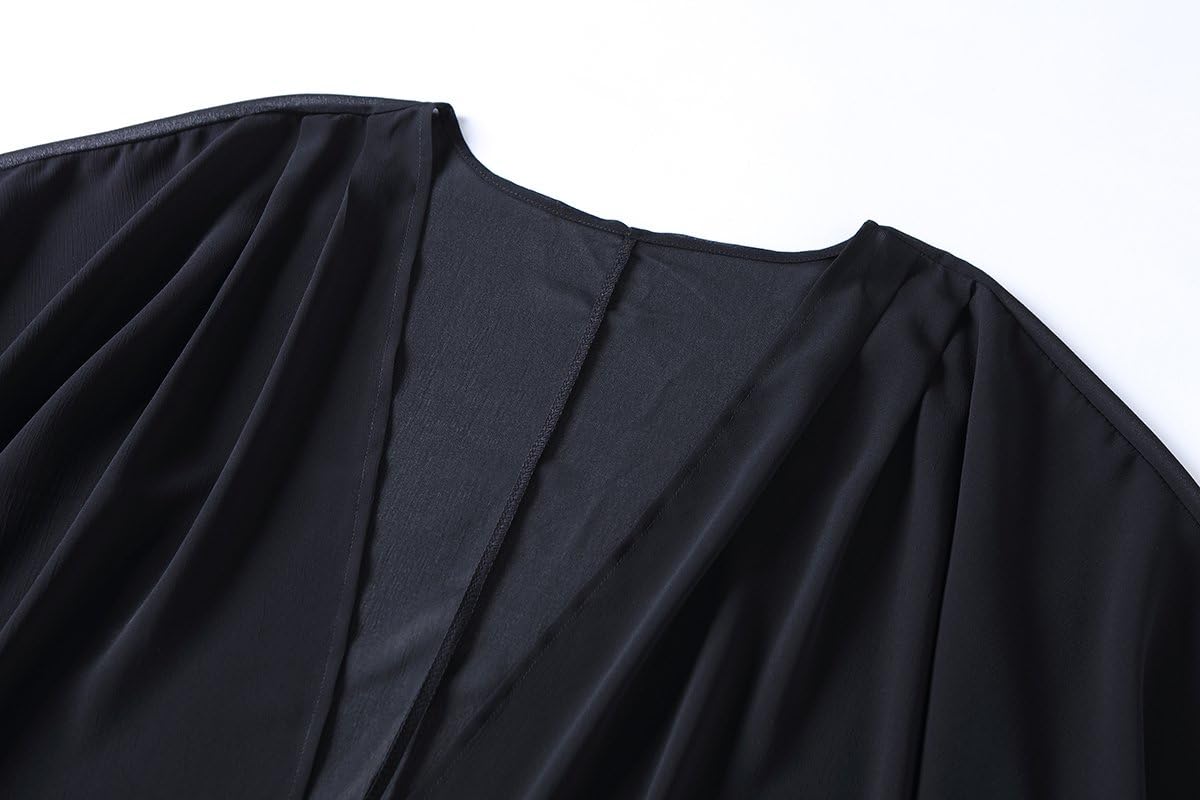 olrain Women's Floral Print Sheer Chiffon 3/4 Bat Sleeve Casual Loose Kimono Cardigan Capes - Image 4