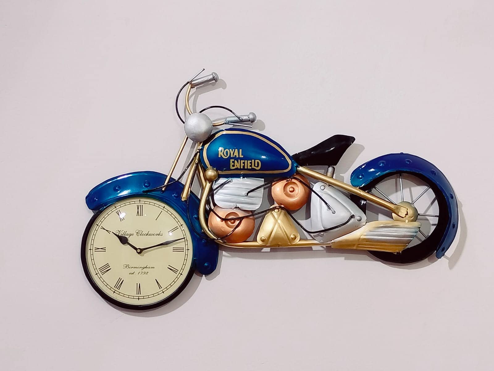 VARSHA INTERNATIONAL Stylish Iron Metal Bike Wall Mount Analog Clock For Living Room And Home Decoratio (Blue, 28 X 23)-image-17