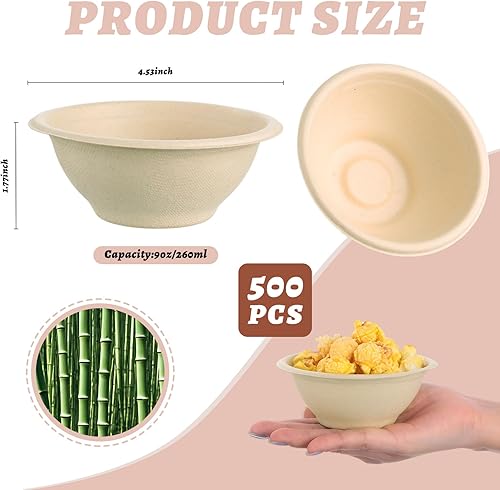 Miniatura 2 de Tioncy Paquete de 500 cuencos de papel desechables de 9 onzas, cuencos pequeños de sopa para comida caliente, fibra de bagazo natural, para