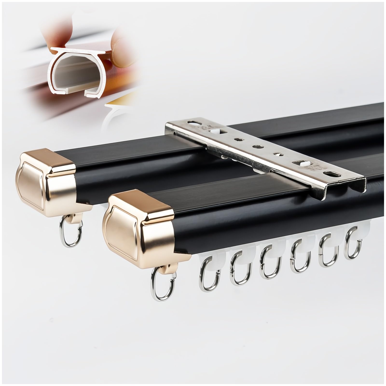 swish curtain track, Double Curtain Track for Bay Windows Room Divider Rail with Mute Rollers Heavy Duty Ceiling for Curtains Red 1.9m/6.23FT, .25m(Black,6m/19.7FT(4 * 1.5m))