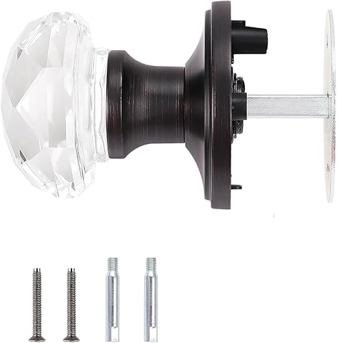 Miniatura 10 de Orger Paquete de 5 pomos de puerta de vidrio con roseta de bronce aceitado, pomos de puerta de bañocama para uso de privacidad, manijas de puerta