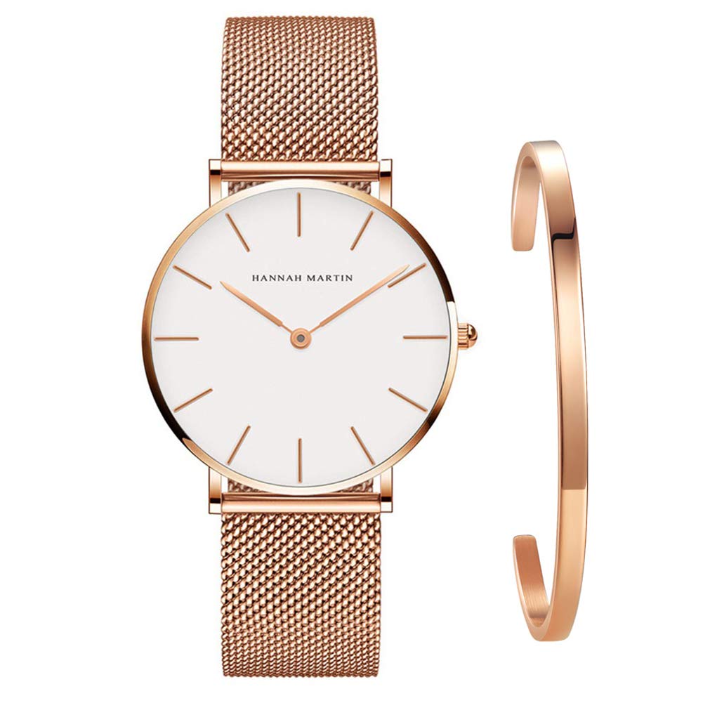 Kubagom Reloj de Cuarzo Pulsera para Mujer Banda Malla Acero Inoxidable Ultra Delgado