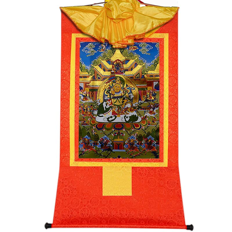 Gandhanra Tibetan Buddhist Thangka Wall Hanging,Namthose - Vaisravana Thangka,Hot Stamped Brocade Buddhist Tapestry for Zen Home Decor, Meditation, Spiritual Relaxation