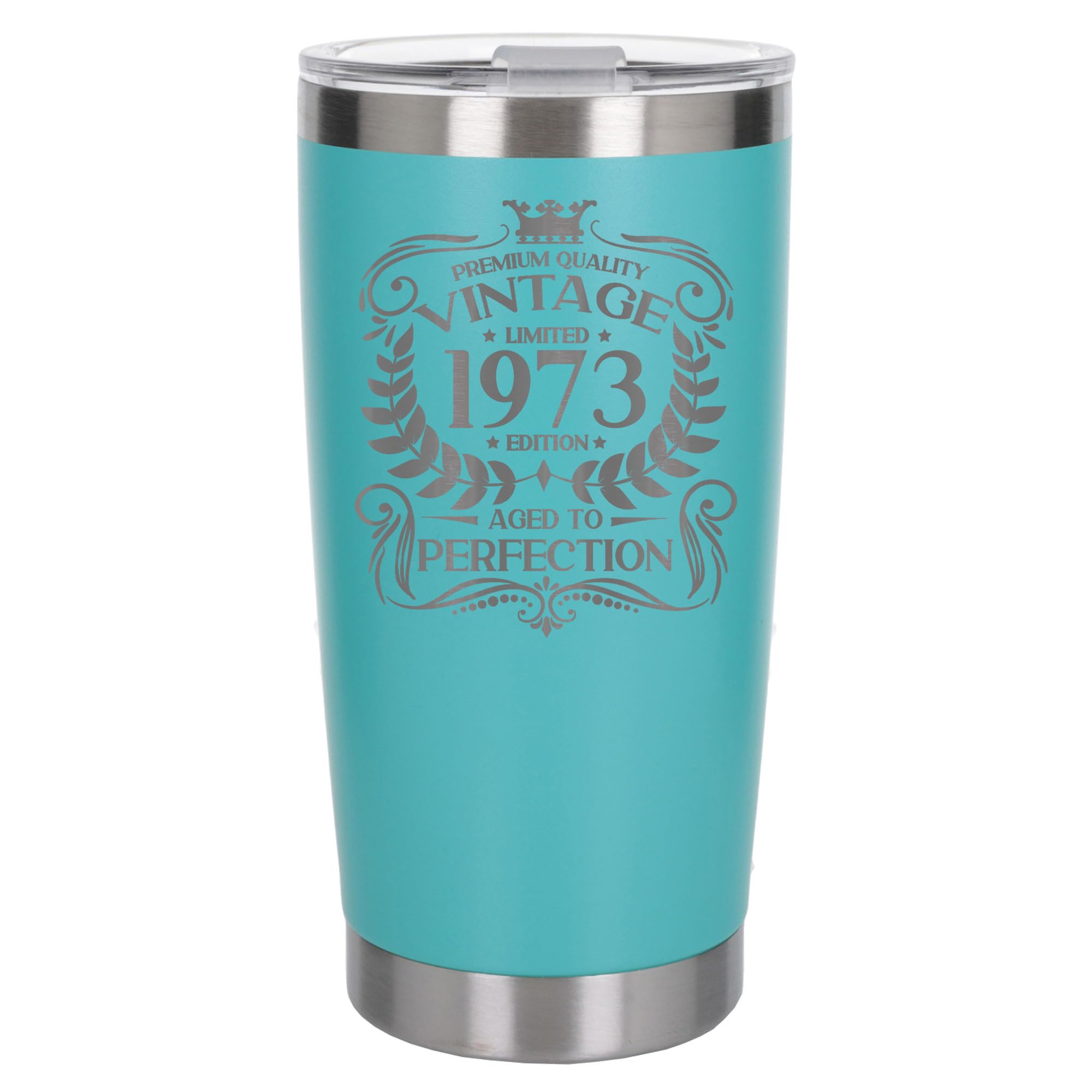 Always Looking Good 53rd Birthday Gift Vintage 1973 Aged to Perfection Engraved Insulated Travel Mug Present for 53 Year Old Turquoise Thermal Coffee Flask Travel Mugs with Lids — image 1