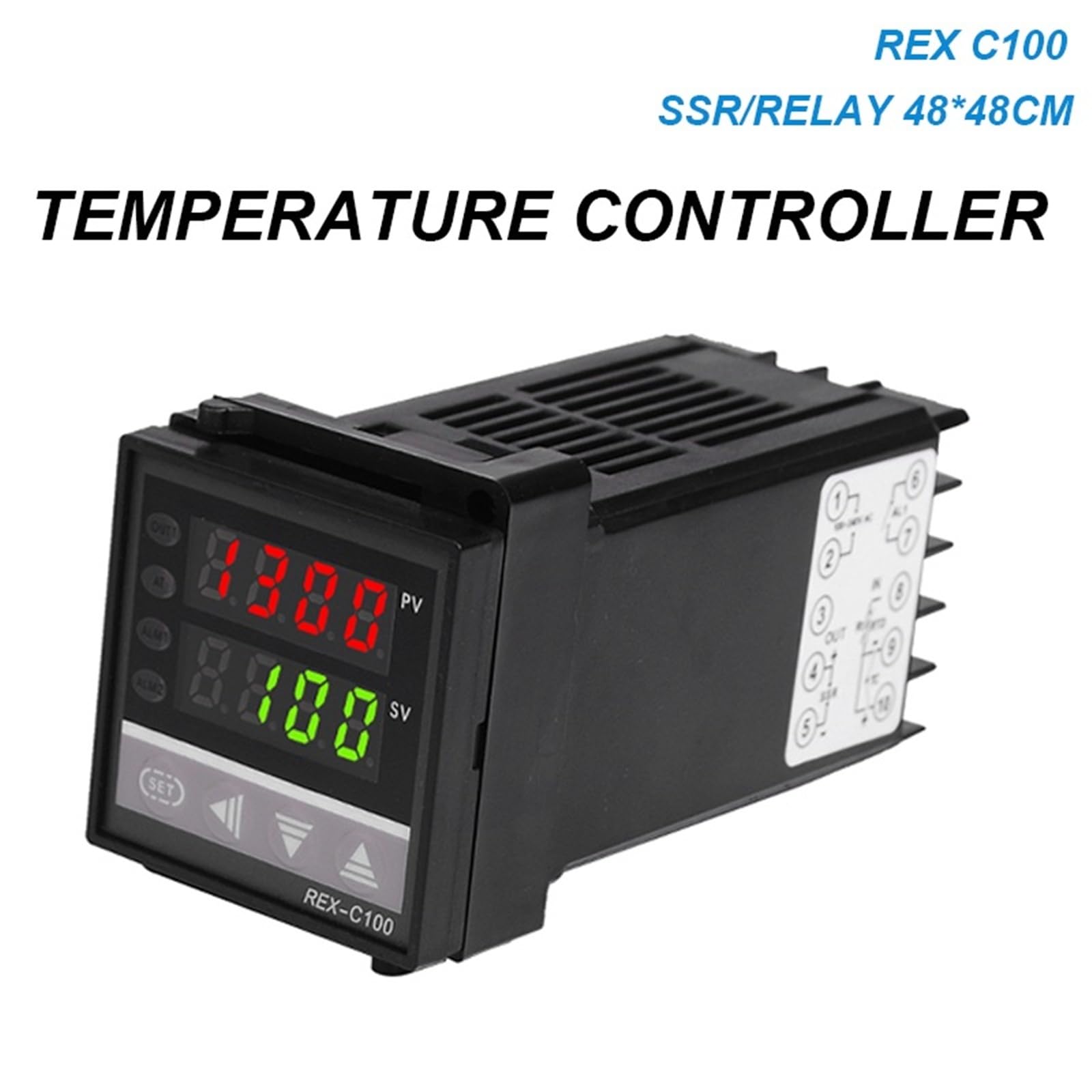 Allarme REX-C100 Kit regolatore di temperatura PID digitale da 110 V a 240 V da 0 a 1300 gradi con sensore sonda di tipo K(RELAY OUTPUT)