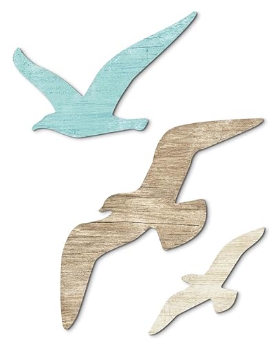 Putuo Decor 3pcs Wood Seagull Wall Decor Wooden Beach Wall
