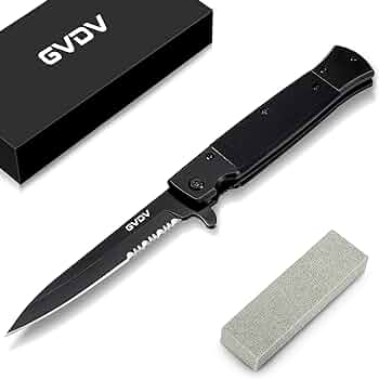 GVDV Folding Pocket Knife with G10 Handle, 7CR17 Stainless Steel EDC Knife with Safety Liner Lock, Hunting Camping Hiking Fishing Knife for Men Women, Serrated