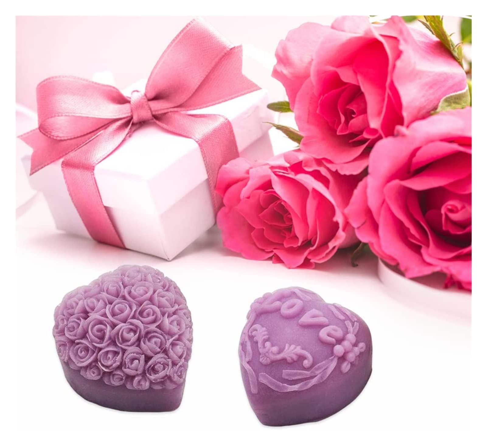 moldes de silicona, moldes de resina, Moldes de bricolaje Molde de vela de silicona, Molde de rosa en forma de corazón, Molde de chocolate de flor de amor, Molde de horneado de postre de manualidades