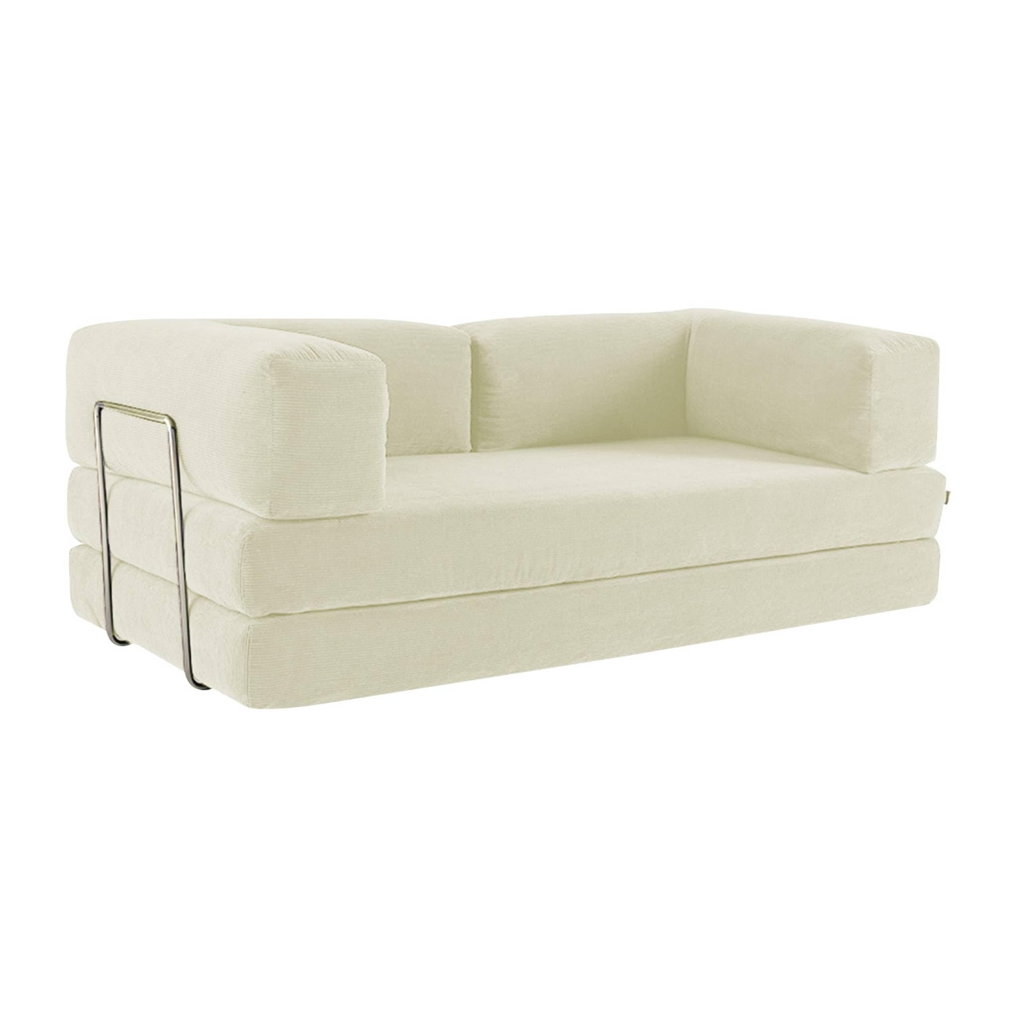 sweeek-​Sofá Cama con futón Plegable en Pana y Estructura cromada, 3 plazas Blanco Roto - 200x100x72 cm