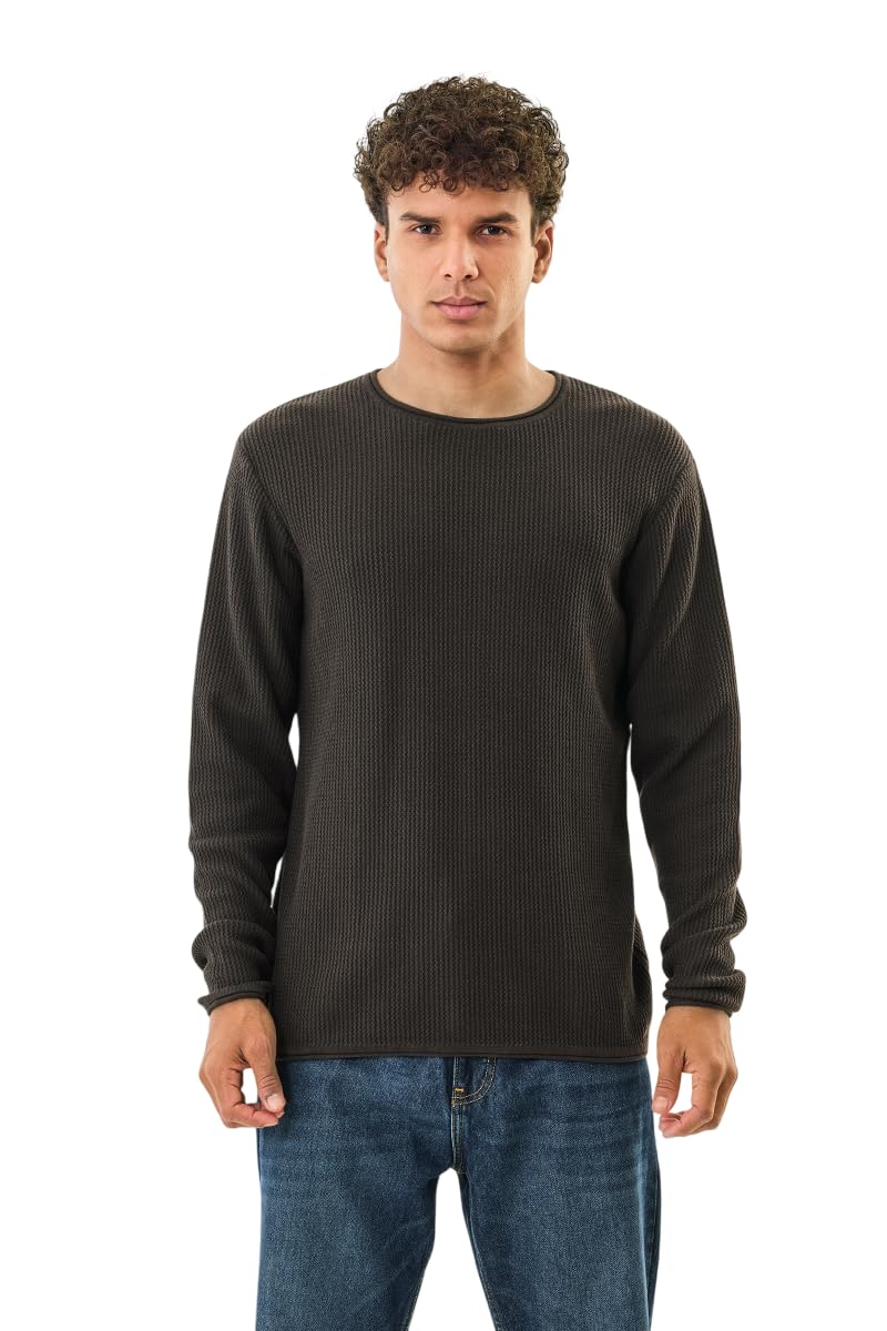 snitch Men's Regular Fit Ribbed Knit Sweater | 100% Cotton Fabric | Breathable & Soft Texture | Casual Wear | Minimalist Design | Full Sleeve Crew Neck Pullover-picture-33